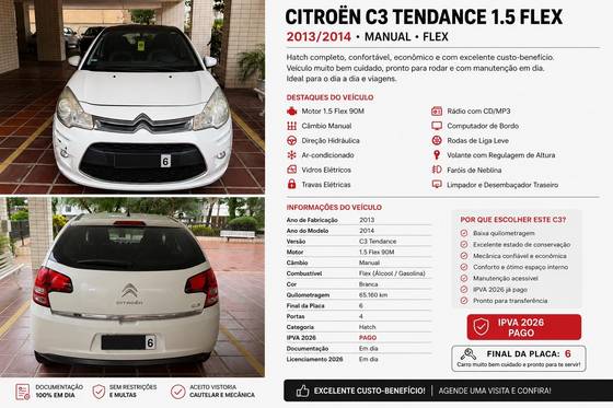 CITROËN C3 1.5 TENDANCE 8V FLEX 4P MANUAL CITROËN C3 1.5 TENDANCE 8V FLEX 4P MANUAL